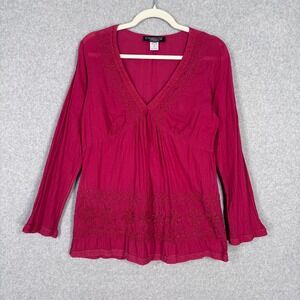 Pyramid Collection Babydoll Embroidered Tunic Medium Fairy Grunge Boho Peasant